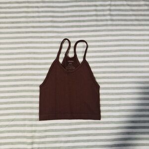Brown Ribbed Crop Top